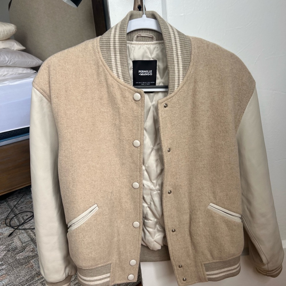 Pernille Harder Tan and Cream Varsity Jacket